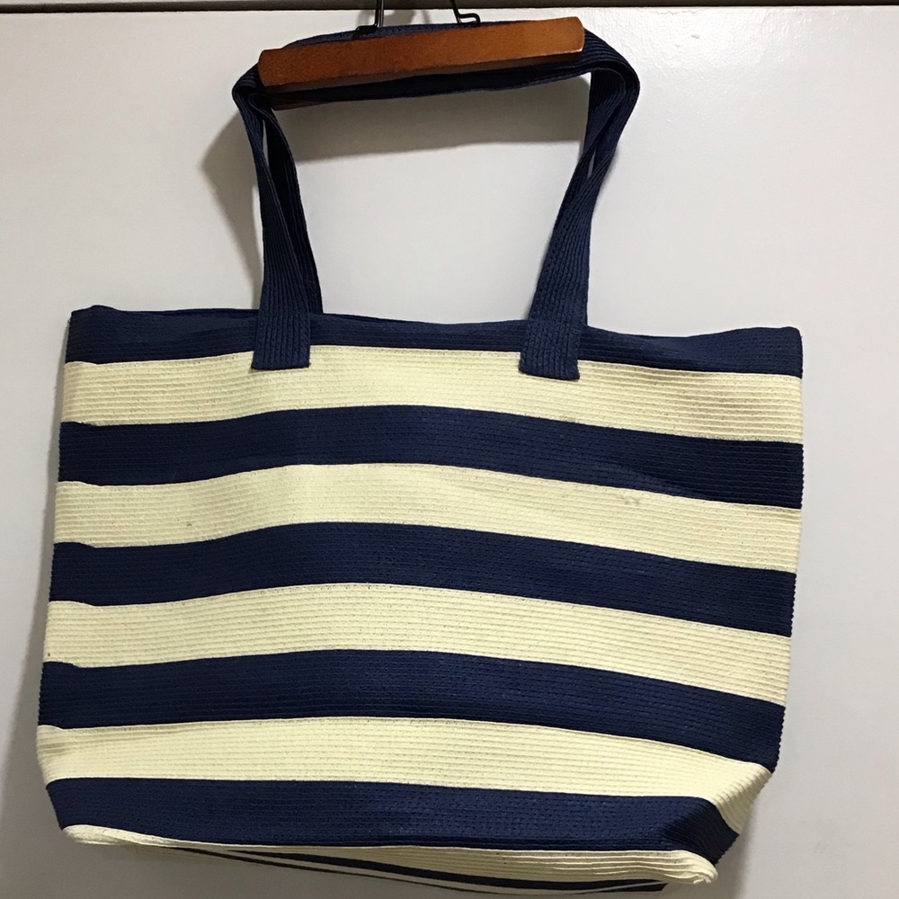 NEW Women’s Wide Blue and White Stripe Tote Bag from Neiman Marcus